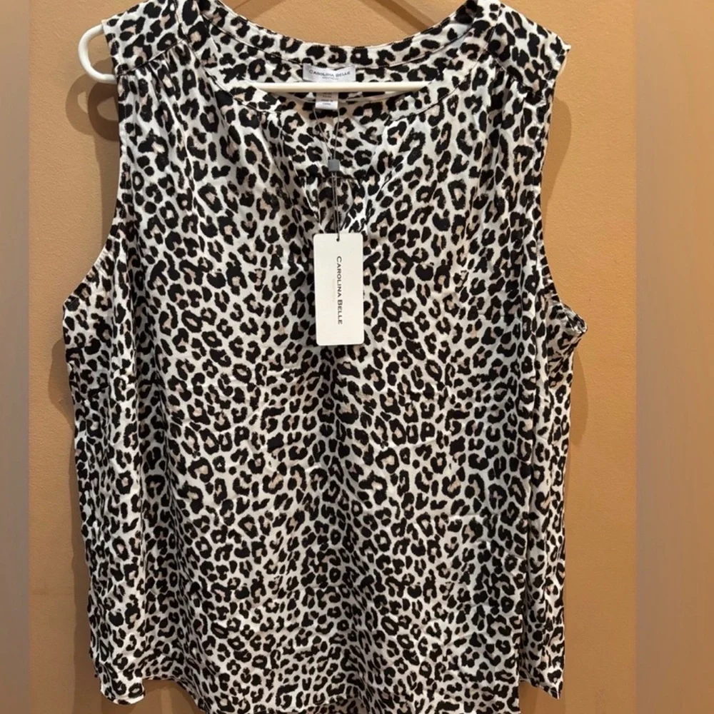 Carolina Belle Black and White Leopard Print Sleeveless Blouse - Picture 1 of 6